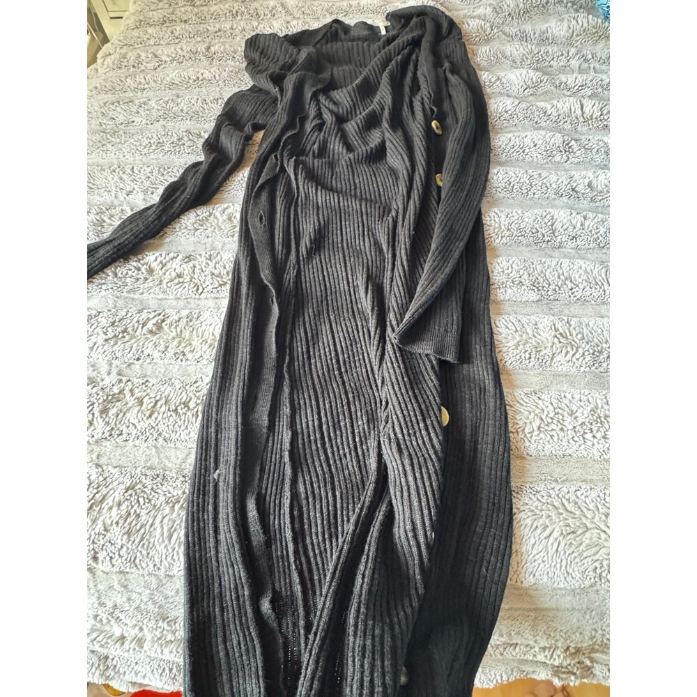 Free People long black ribbed cardigan - Picture 4 of 8